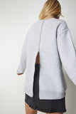 Gri Arkası Fermuarlı Şardonlu Örme Sweatshirt UB00146