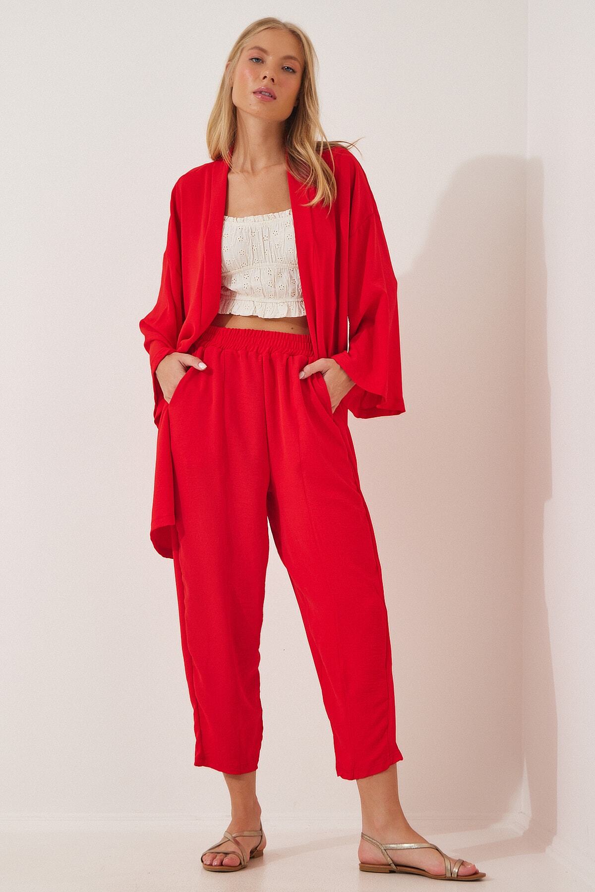 Kırmızı Kimono Pantolon Takım DZ00046
