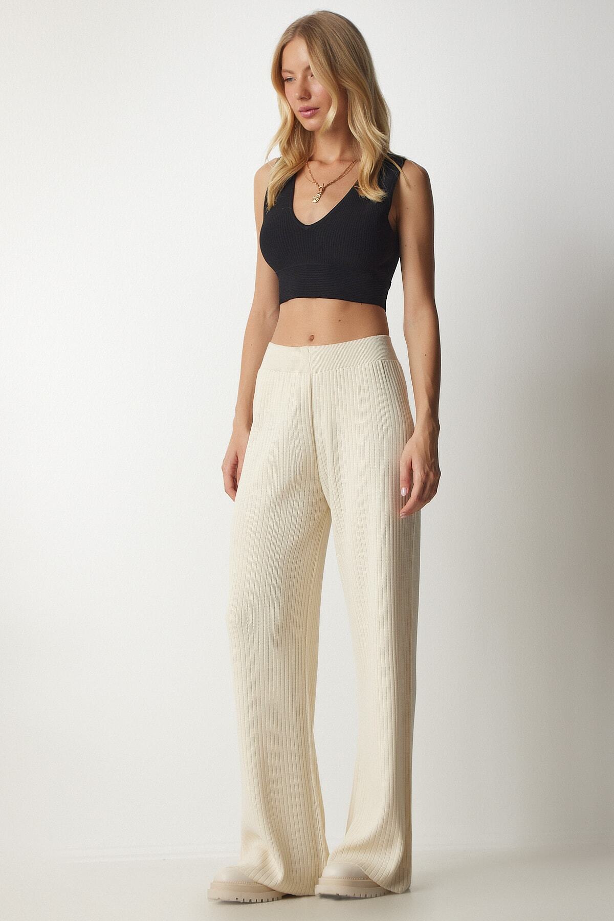 Krem Fitilli Triko Pantolon Kİ00096