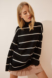 Siyah Çizgili Oversize Uzun Triko Kazak YY00087