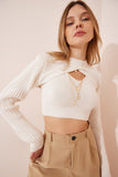 Krem Balıkçı Yaka Triko Atlet Crop Takım MT00110