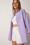 Açık Lila Oversize Uzun Basic Gömlek  DD00842