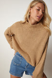 Camel Dik Yaka Basic Triko Kazak MX00127