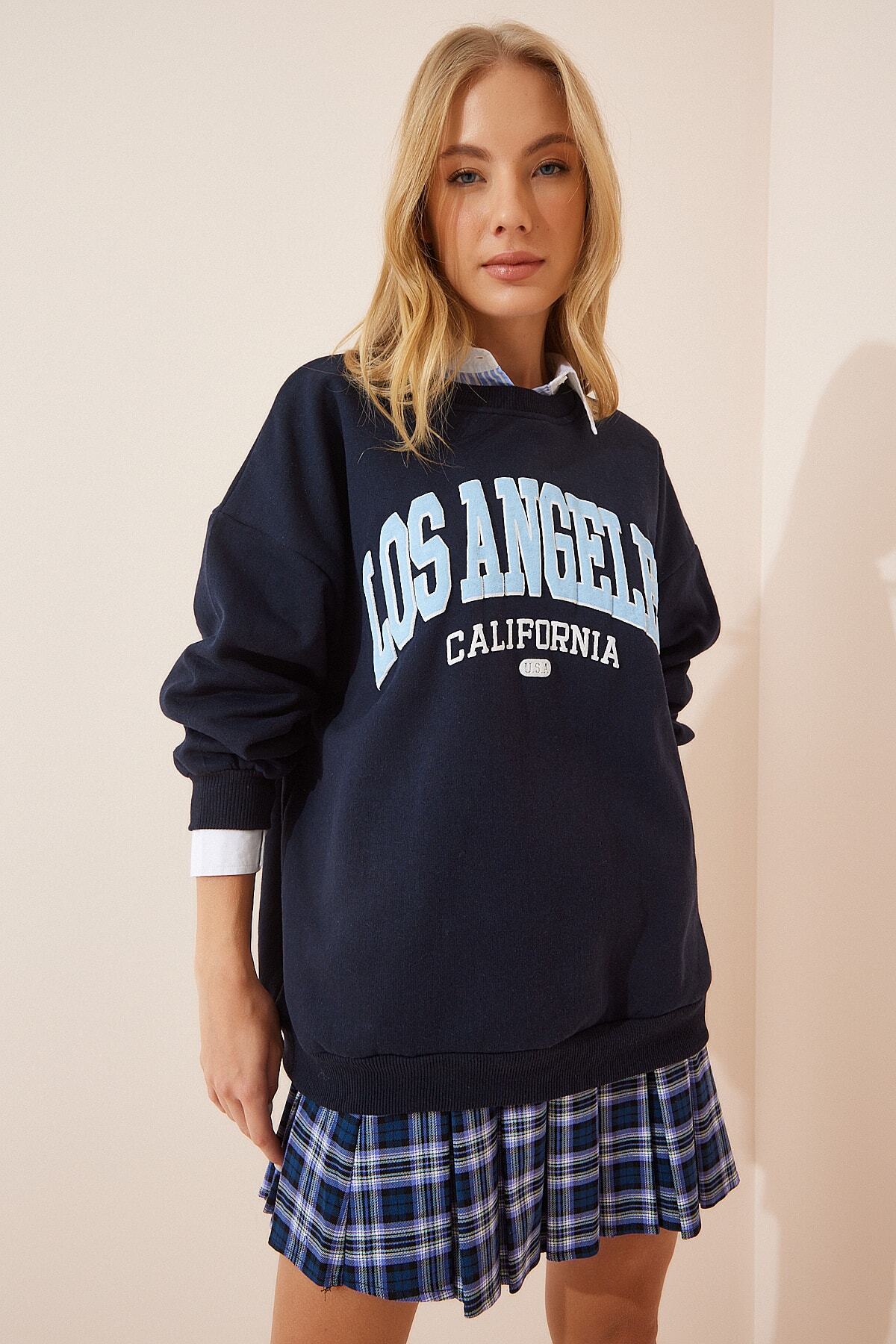 Lacivert Baskılı Şardonlu Örme Sweatshirt DZ00064