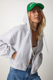 Gri Kapüşonlu Şardonlu Sweatshirt UB00127