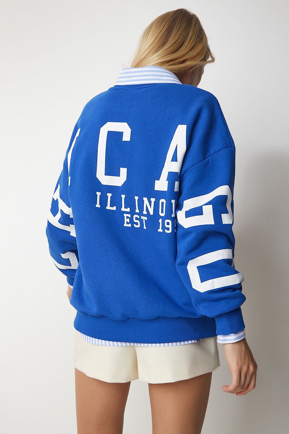 Mavi Baskılı Oversize Sweatshirt HF00440