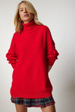 Kırmızı Balıkçı Yaka Oversize Triko Kazak BV00084