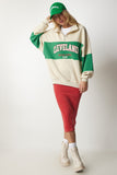 Krem Yeşil Blok Renkli Baskılı Oversize Sweatshirt HF00439