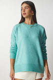 Su Yeşili Bisiklet Yaka Oversize Triko Kazak BV00085