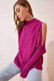 Mürdüm Cut Out Detaylı Oversize Triko Kazak AS00015