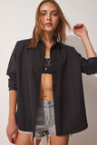 Siyah Oversize Basic Poplin Gömlek BH00420