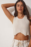 Krem Yazlık Crop Triko Bluz MC00185