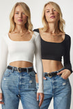 Siyah Beyaz Kayık Yaka 2’li Paket Crop Bluz CE00086