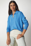 Açık Mavi Polo Yaka Basic Kazak bv00094