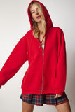 Kırmızı Kapüşonlu Fermuarlı Oversize Sweatshirt UB00124