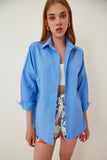 Orta Mavi Oversize Uzun Basic Gömlek DD00842