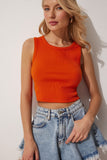 Oranj Halter Yaka Crop Örme Bluz  DZ00030