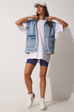 Mavi Büyük Cepli Oversize Denim Yelek RV00111
