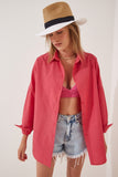 Nar Çiçeği Oversize Uzun Basic Gömlek DD00842