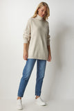 Bej Balıkçı Yaka Oversize Triko Kazak BV00084