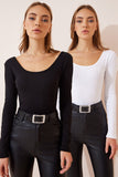 Siyah Beyaz 2'li Paket U Yaka Fitilli Örme Bluz GT00213