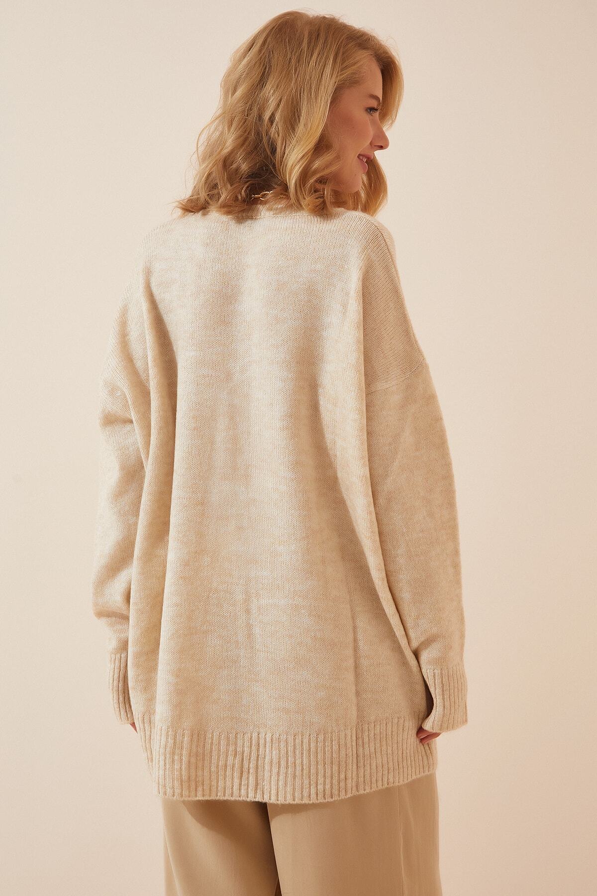 Krem Oversize Triko Kazak PN00054