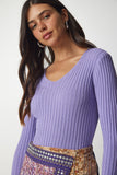 Lila V Yaka Fitilli Basic Bluz BV00096