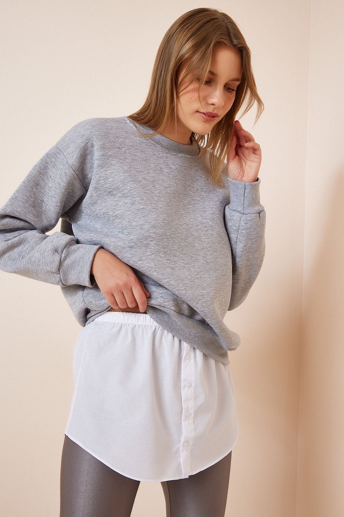 Beyaz Kazak ve Sweatshirt Altı Etek Poplin Gömlek DD01150