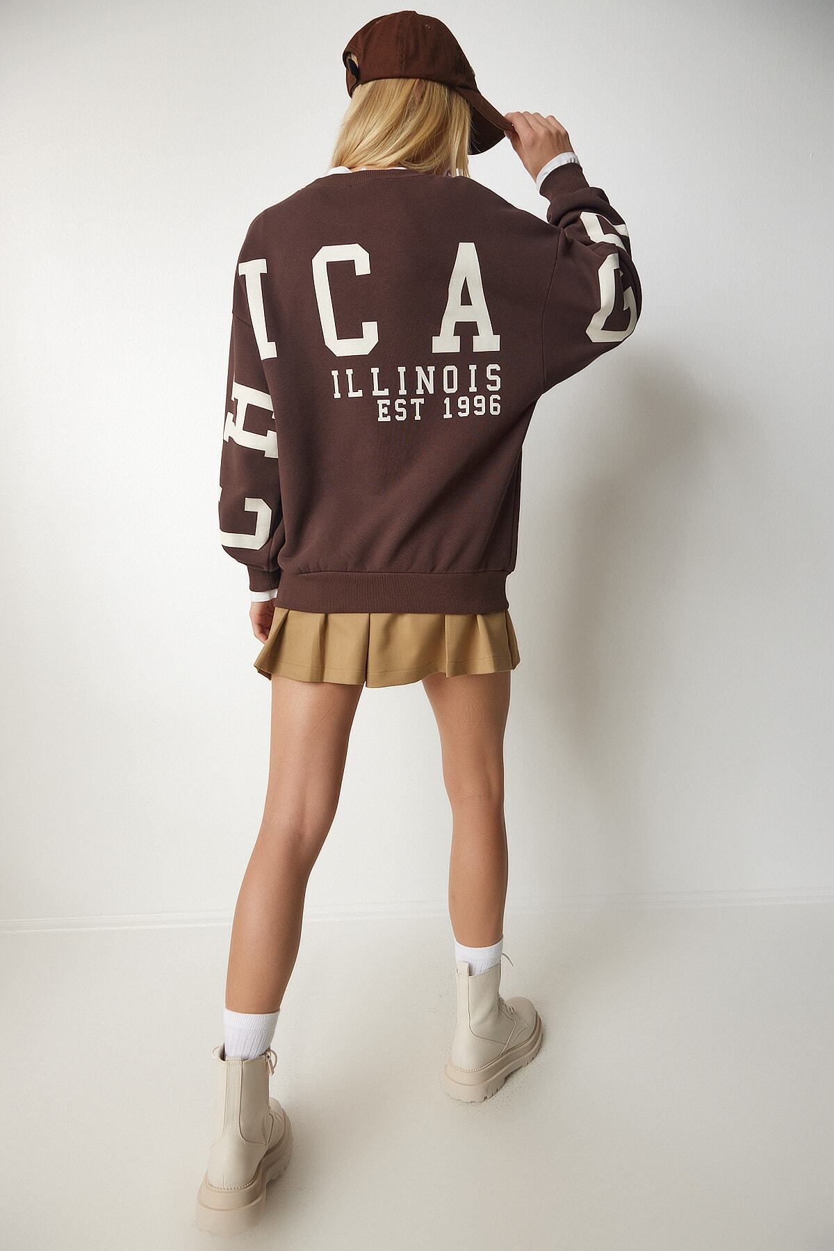 Kahverengi Baskılı Oversize Sweatshirt HF00440