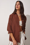 Kakao Oversize Uzun Basic Gömlek  DD00842