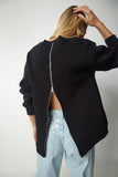 Siyah Arkası Fermuarlı Şardonlu Örme Sweatshirt UB00146