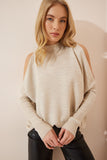 Bej Cut Out Detaylı Oversize Triko Kazak AS00015