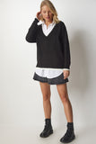 Siyah V Yaka Oversize Triko Kazak BV00081