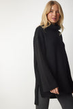 Siyah Balıkçı Yaka Oversize Triko Kazak YY00164