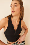 Siyah Fermuarlı Fitilli Crop Örme Bluz YK00031