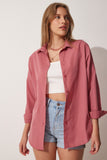 Koyu Gül Kurusu Oversize Uzun Basic Gömlek DD00842
