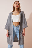 Gri Oversize Uzun Cepli Triko Hırka AS00003