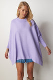 Lila Yandan Yırtmaçlı Oversize Panço Kazak YY00005