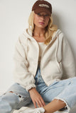 Krem Kapüşonlu Şardonlu Sweatshirt UB00127
