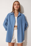 İndigo Mavi Oversize Uzun Basic Gömlek DD00842