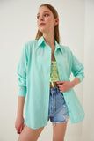 Mint Yeşili Oversize Uzun Basic Gömlek DD00842