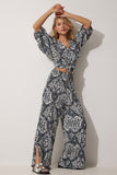 Siyah Beyaz Desenli Bluz Bol Pantolon Takım MC00161