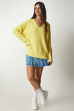 Sarı V Yaka Oversize Basic Triko Kazak MX00130