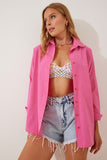 Canlı Pembe Oversize Uzun Basic Gömlek DD00842