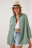 Koyu Çağla Yeşili Oversize Uzun Basic Gömlek DD00842