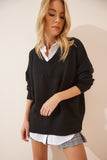 Siyah V Yaka Oversize Triko Kazak  BV00003