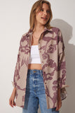 Mürdüm Bej Desenli Oversize Poplin Gömlek DD01227