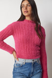 Pembe Dik Yaka Sakallı Triko Kazak NF00068