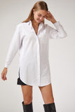 Beyaz Uzun Boyfriend Poplin Gömlek BP00045