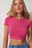 Bisiklet Yaka Crop Örme Bluz